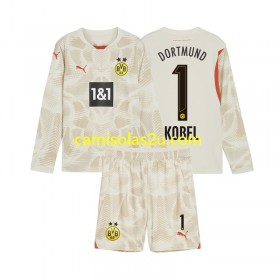 Camisolas de futebol Borussia Dortmund Gregor Kobel 1 Guarda Redes Criança Equipamento Principal 2024/25 Manga Comprida
